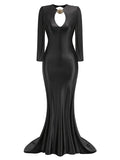 New Arrival Women Long Sleeve Sexy Keyholes Bodycon Floor-length Dress Elegant Evening Party Prom Runway Fashion Dress