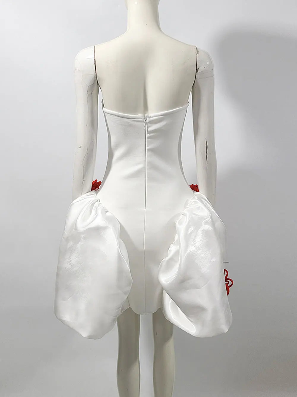 2024 Sexy Women's 3D Flower Decorative Puff Dress Strapless Sleeveless Backless A-line Mini Dress Cocktail Evening Party Vestido