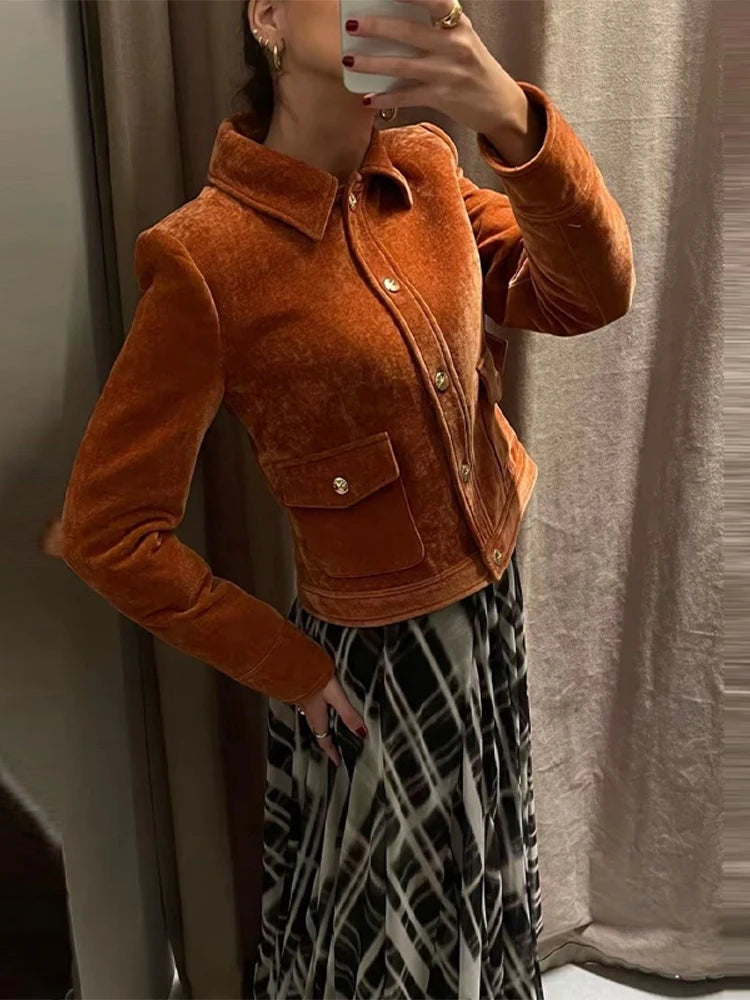Women's Coats Lapel Button Velvet Jacket Fashion Female Long Sleeve Single Breasted Loose Jackets Spring Autumn Lady Outerwears