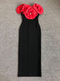 2024 Sexy Women's 3D Flower Decorative Bandage Dress with One Collar Shoulder Bodycon Bareback Long Dress Evening Party Vestidos Red