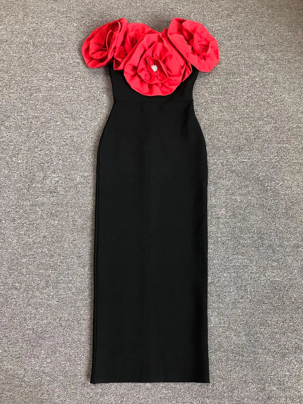 2024 Sexy Women's 3D Flower Decorative Bandage Dress with One Collar Shoulder Bodycon Bareback Long Dress Evening Party Vestidos Red