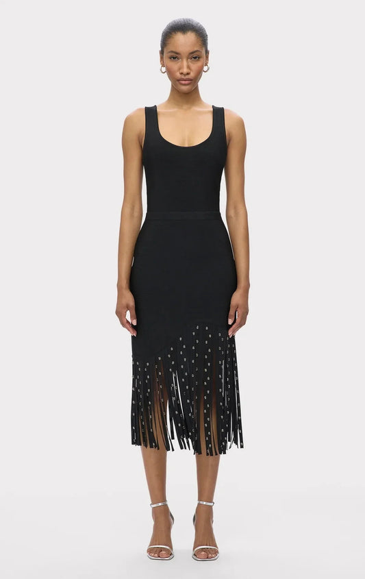 New Fashion Crystal Tassel Temperament Suspender Bodycon Bandage Dress Sexy Midi Evening Party Birthday Dresses Vestidos