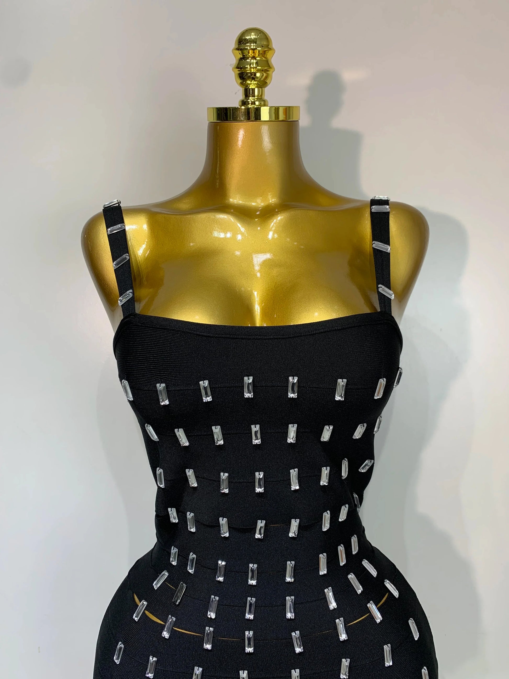 Women's Fashion Sexy Luxury Rhinestone Black Bodycon Bandage Dress Cocktail Evening Party Long Dresses Wedding Guest Gown