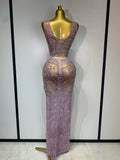 Women Sexy Two Pieces Set Celebrity Luxury Rhinestone Nightclub Skirt Suits Singer Dancer Stage Costume Evening Club Party Gowns