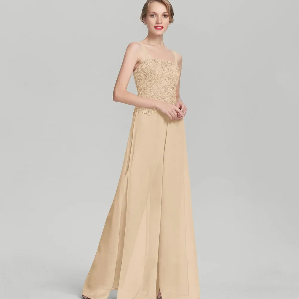 Mother Dresses Vintage Customized Jumpsuit Lace Bride Party Dress Tank Formal Occasion Gown Applique robes invitée mariage