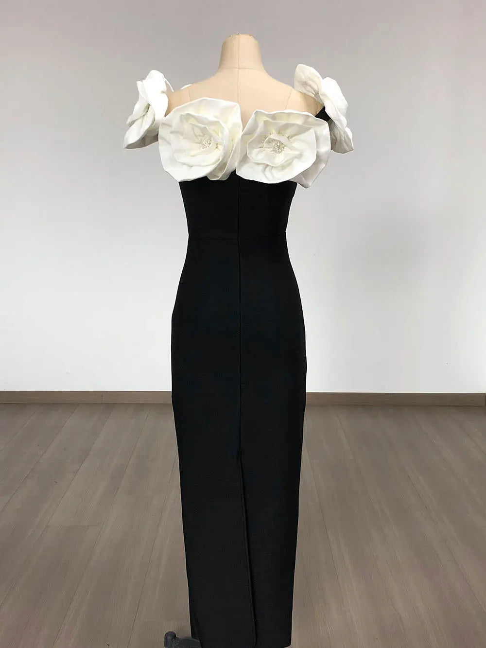 2024 Sexy Women's 3D Flower Decorative Bandage Dress with One Collar Shoulder Bodycon Bareback Long Dress Evening Party Vestidos