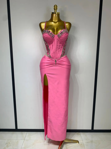 Women Sexy Backless Bodycon Sleeveless Bandage Dress Elegant Prom Gown Club Evening Party Luxury Birthday Wedding Guest Dresses Pink