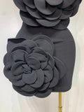 Women Sexy Strapless Backless Flower Black Mini Bodycon Dress Celebrity Elegant Evening Club Party Outfit Birthday Dresses