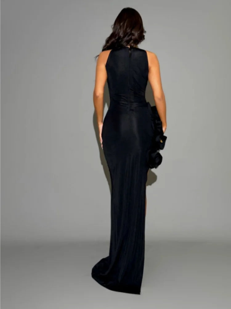 New Arrival Women Sleeveless Sexy O-Neck Florals Bodycon Bandage Long Dress Celebrate Evening Party Nightclub Birthday Dress