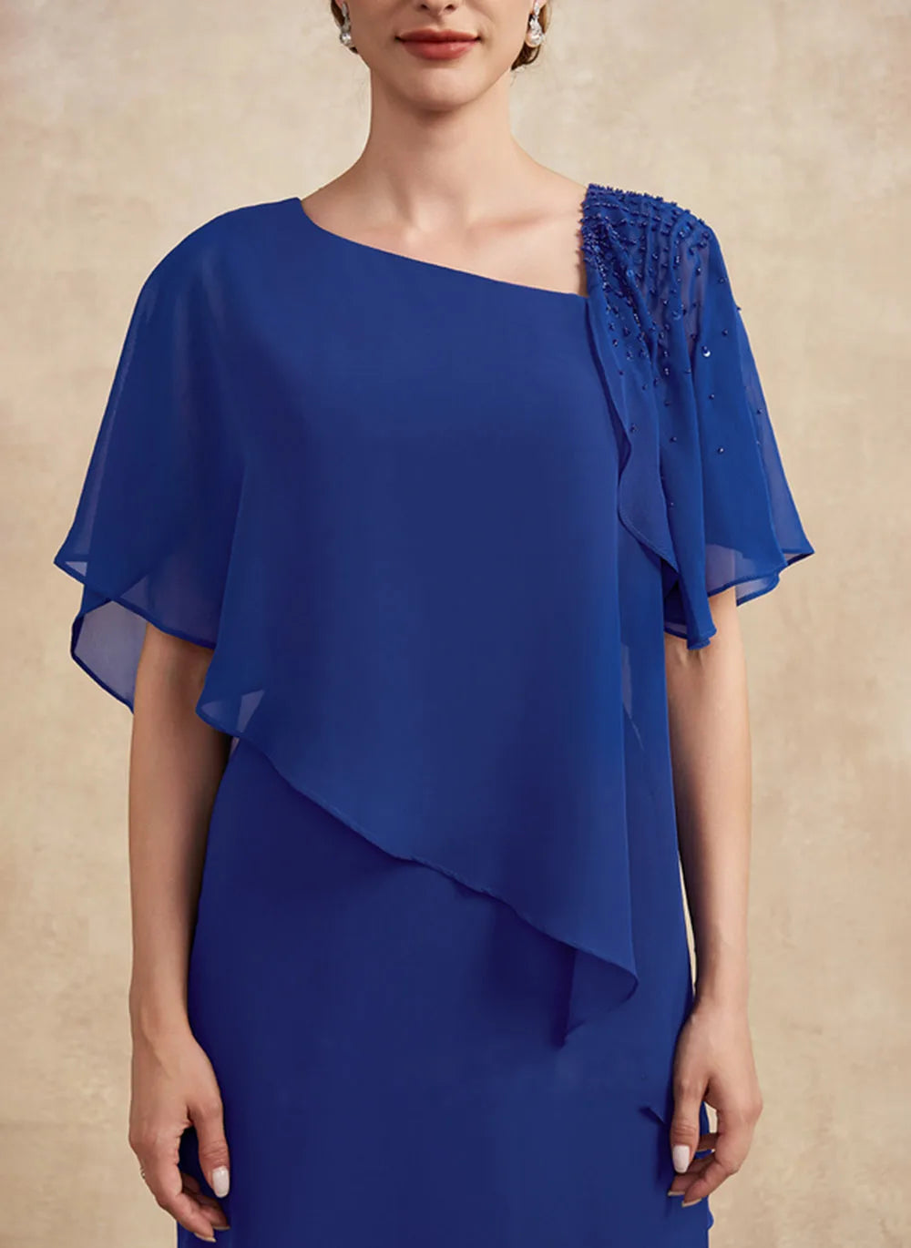 Mother Of The Bride Dress - Graceful Half Sleeves Mother Dresses For Weddings Sheath Formal Gown Beading Zipper Back 2023 Vestidos De Ocasión Formales