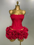 Women Sexy Strapless Prom Gown Fashion Celebrity Club Party Skirt Set Birthday Cocktail Outfit Birthday Party Bandage Dress Red