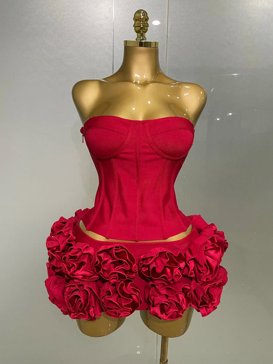 Women Sexy Strapless Prom Gown Fashion Celebrity Club Party Skirt Set Birthday Cocktail Outfit Birthday Party Bandage Dress Red