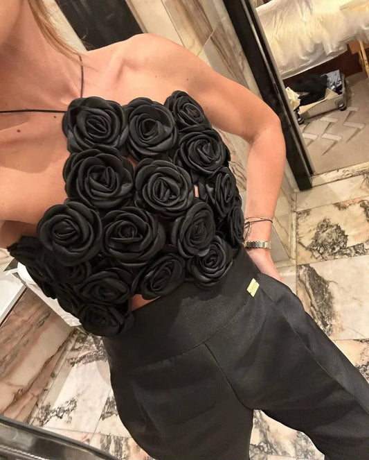 2024 New Summer Women Sexy Strap Big Flowers Bodycon Mini Tops Off the Shoulder Nightclub Party Celebrate Wear
