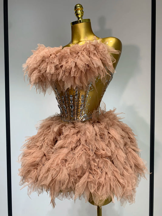 Women Sexy Strapless Mesh Two Pieces Set Celebrity Nightlcub Party Photo Shoot Outfit Prom Gown Luxury Birthday Dresses