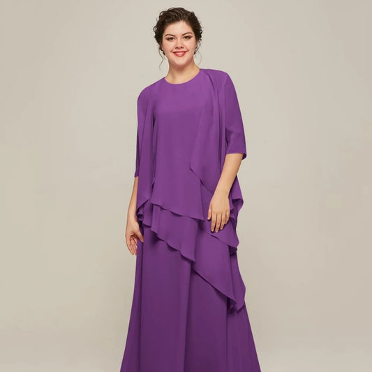 Mother Dresses Simple Customized A Line Bride Party Dress Ankle Length Occasion Gown Chiffon Elegant O Neck robe invitée mariage picture color