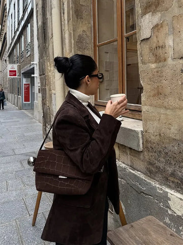 Women's 2 Pcs Suits Lapel Slim Blazer Pants Sets Early Spring Female Long Sleeve Button Coat High Waist Trousers New Lady Outfit