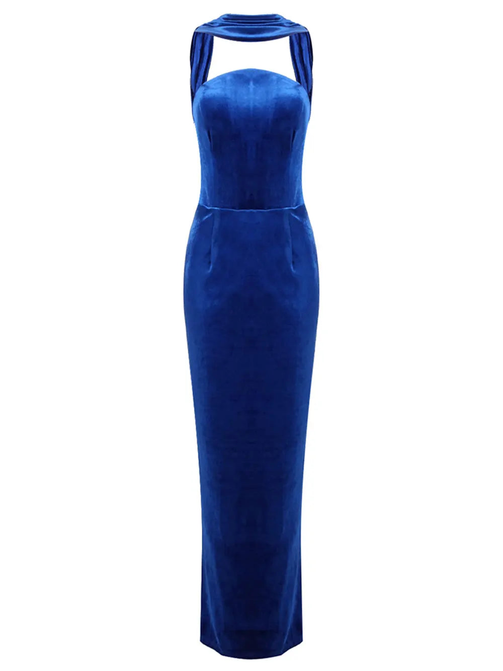 2025 Spring Sexy Women's Hanging Neck Sleeveless Blue Velvet Dress Fashion Bodycon Backless Long Dresses Evening Party Vestidos Blue
