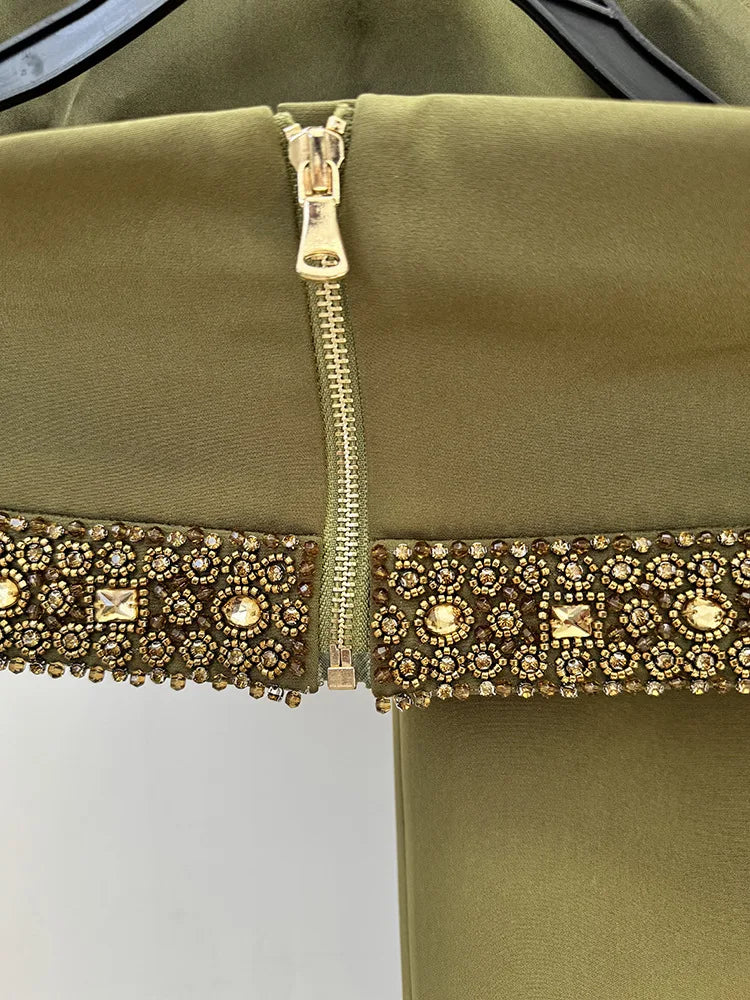 New Spring Women Sexy Beading Tank Tops High Split Bodycon Long Skirts Set Elegant Evening Party Birthday Dress Vestido