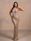2024 Sexy Women'S Light Luxury Nail Bead Patchwork Sequin Maxi Dress Strapless Sleeveless Bodycon Backless Long Dresses Vestidos