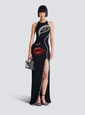 Women Sleeveless Sexy Shinning Rhinestones Bodycon Long Bandage Dress Celebrate Evening Party Birthday Fashion Wear black
