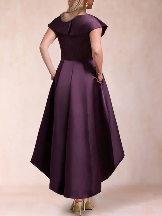 Mother Of The Bride Dress - Elegant A-Line Wedding Guest Dress Square Neck Satin Asymmetrical Hemline Mother of the Bride Evening Dress 2025 Free Customized