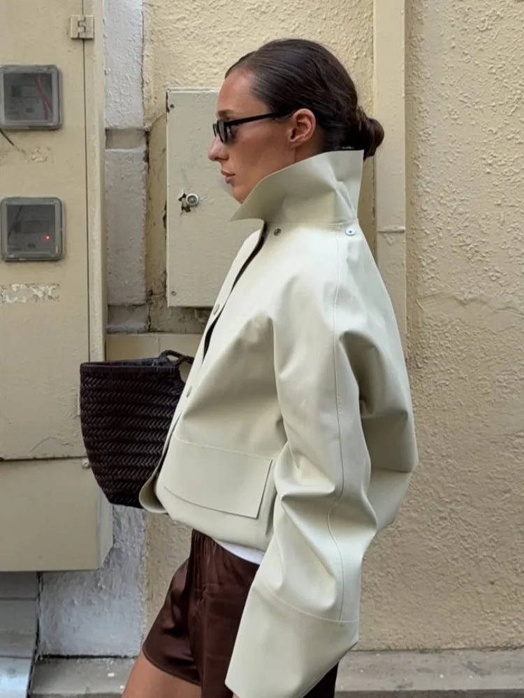 Removable Caps Lapel Long Sleeve Pockets Jacket Women Vintage Turn-down Collar Single Breasted Loose Top New Autumn Ladies Coats