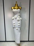 Women Sexy Strapless Florals Strapless Bodycon Bandage Dress Celebrity Elegant Festival Celebrate Evening Party Birthday Dresses WHITE