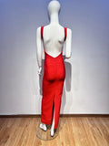 Red Color Women Sleeveless V-Neck Backless Bodycon Long Bandage Dress Celebrate Evening Party Birthday Outfit Vestido