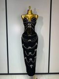 New Spaghetti Strap Bodycon Bandage Dress Women Sexy Sparkly Beading Club Evening Party Birthday Dresses Wedding Guest Gown black