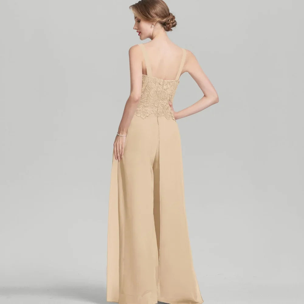Mother Dresses Vintage Customized Jumpsuit Lace Bride Party Dress Tank Formal Occasion Gown Applique robes invitée mariage
