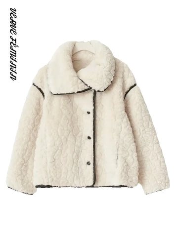 Sweet Panelled Loose Women's Bomber Jacket Turn-down Collar Full Sleeve Single Breasted Loose Coats Fashion Ladies Outerwear New