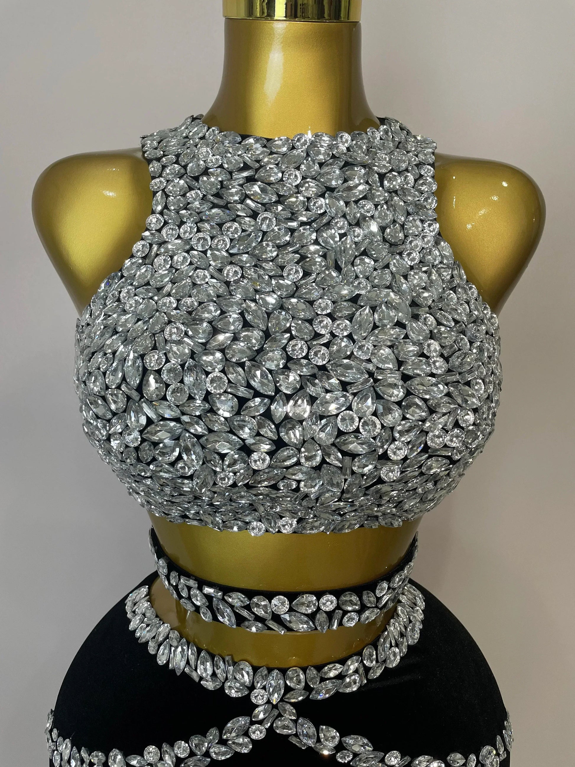 Women Sparkly Rhinestone Two-piece Set Sexy Velvet Singer Nightclub Outfit Celebrate Birthday Elegant Party Dresses