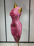Women Sexy Tassel Pink Mini Bodycon Bandage Dress 2025 Celebrity Designer Fashion Party Evening Nightclub Dresses Cocktail Gowns