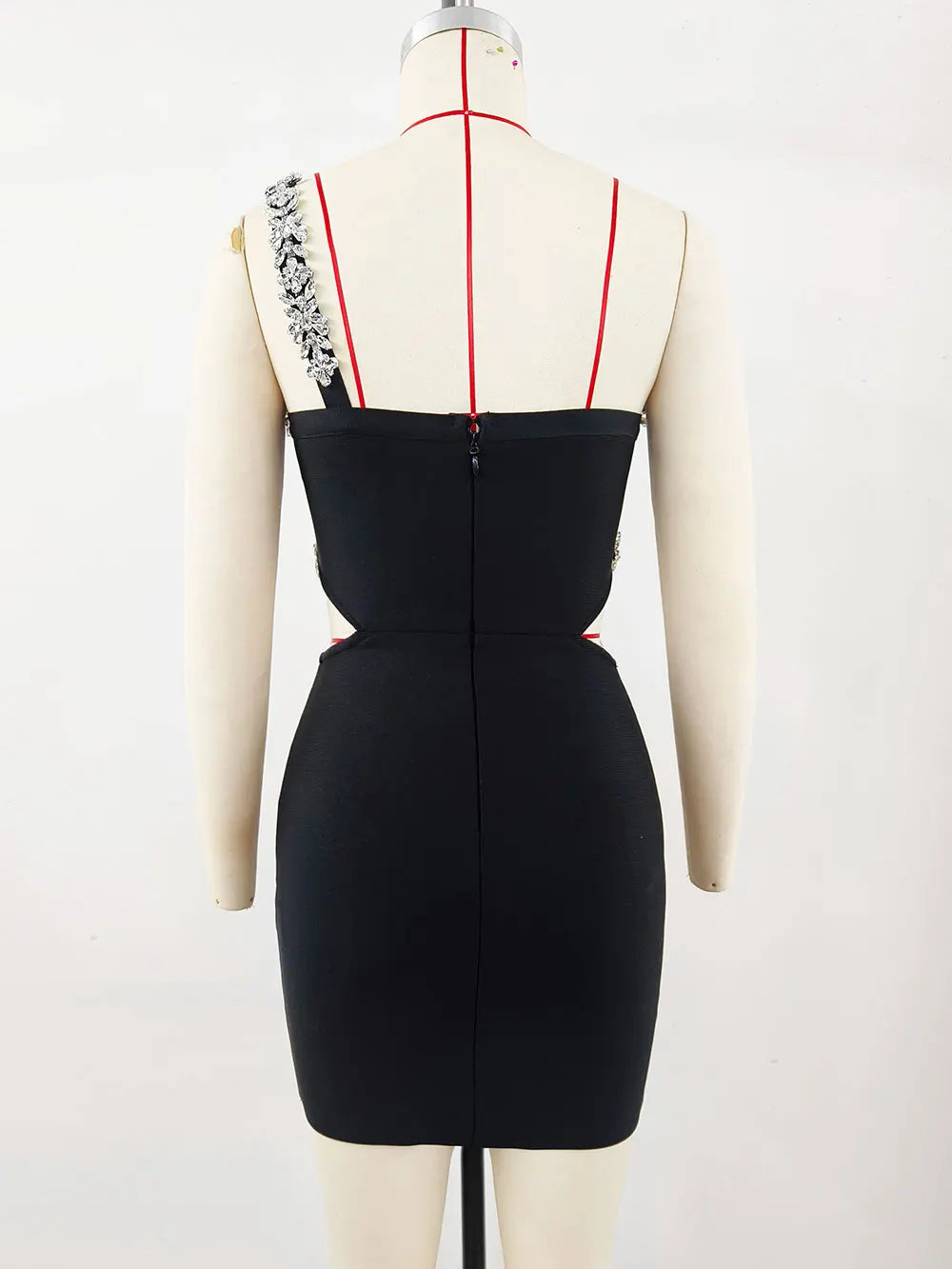 2024 Sexy Women'S Heavy-Duty Nail Bead Rhinestone Bandage Dress, One Shoulder Sleeveless Bodycon Hollow Out Backless Mini Dress