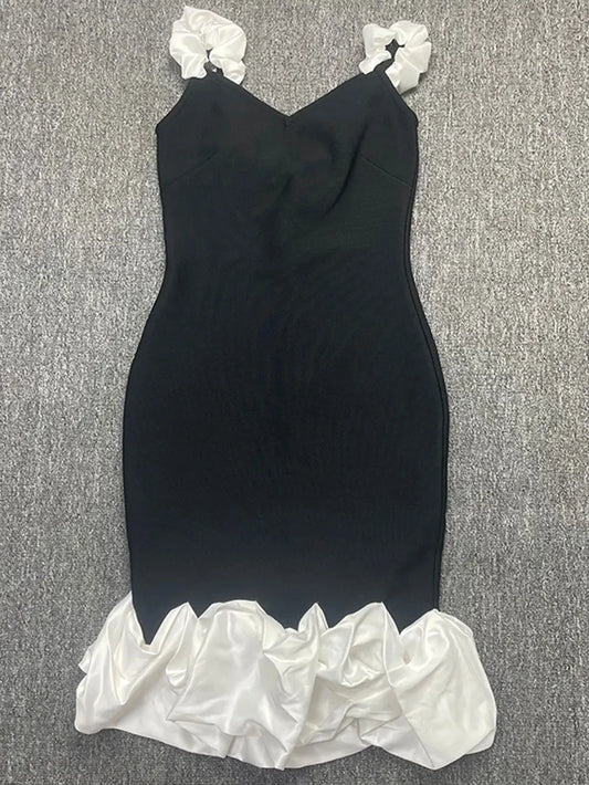 2024 Sexy Women'S Patchwork Draped Design Bandage Dress Spaghetti Strap Sleeveless Bodycon Backless Midi Dress Party Vestidos