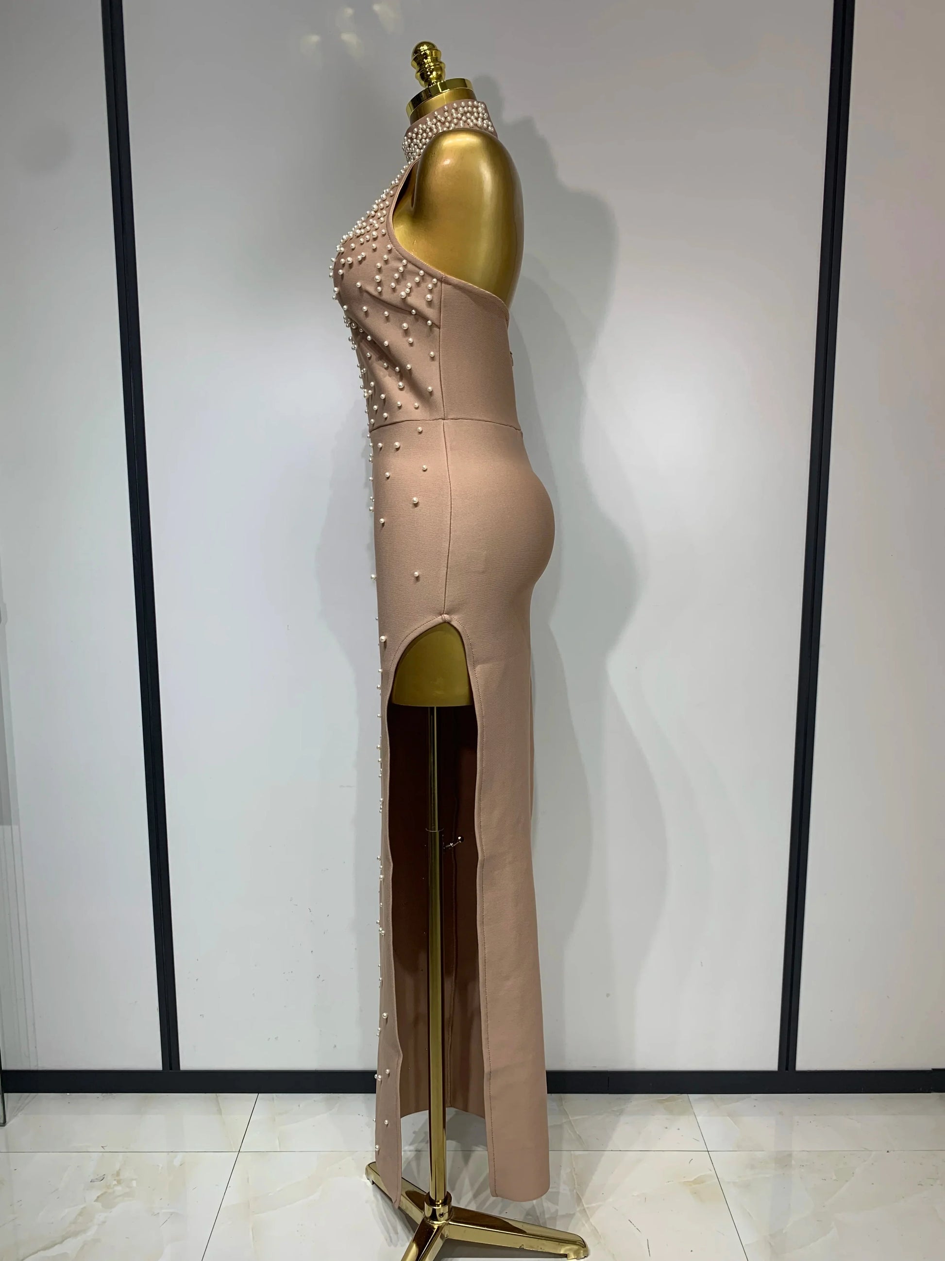 Women Sexy Pearl Maxi Long Bandage Dress Luxury Birthday Dresses Celebrity Elegant Evening Club Party Knitted Bodycon Clothing