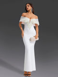 Women Sexy Pearl Beading Tight Maxi Bandage Dress Off The Shoulder Patchwork Bodycon Clothes Club Evening Party Elegant Gown