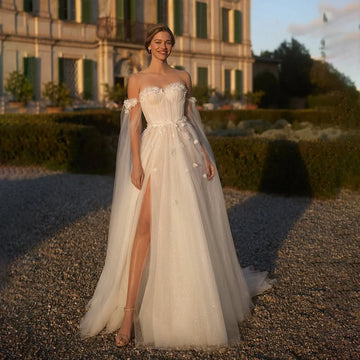 Luxurious Sweetheart With Flowers Bridal Gowns Glitter Split Wedding Dress Sweep Train Evening Gowns vestido de novia para boda