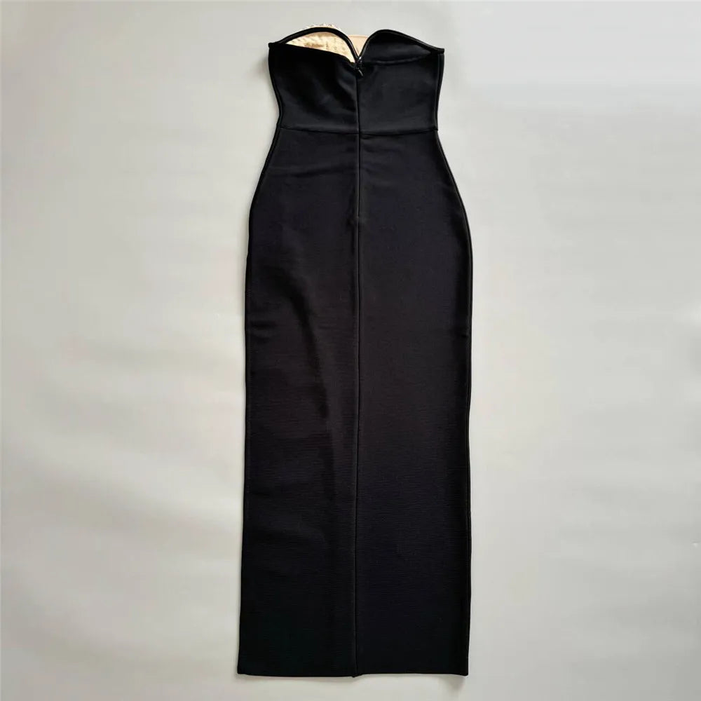 High Quality Women Sexy Strapless Shinning Crystal Bodycon Bandage Long Dress Celebrate Evening Party Red Carpet Outfit Vestido