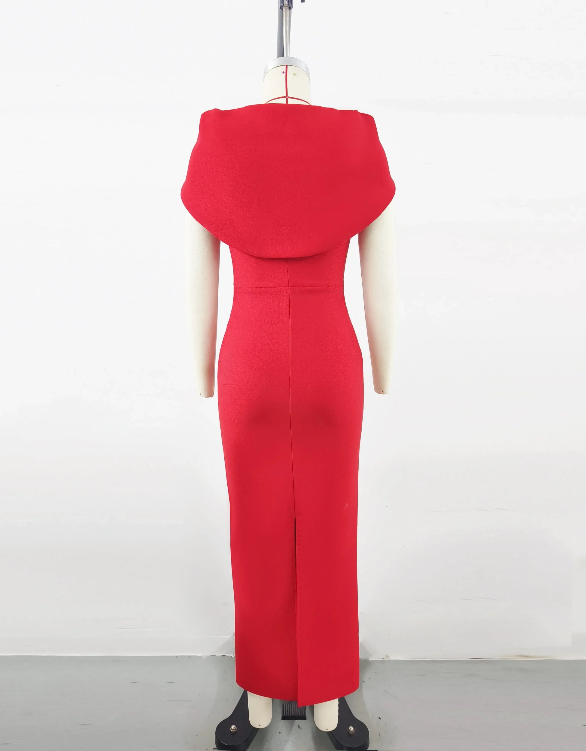 Red Color Women Sexy Square Collar Short Sleeve Bodycon Long Bandage Dress Evening Party Celebrate Wedding Outfit