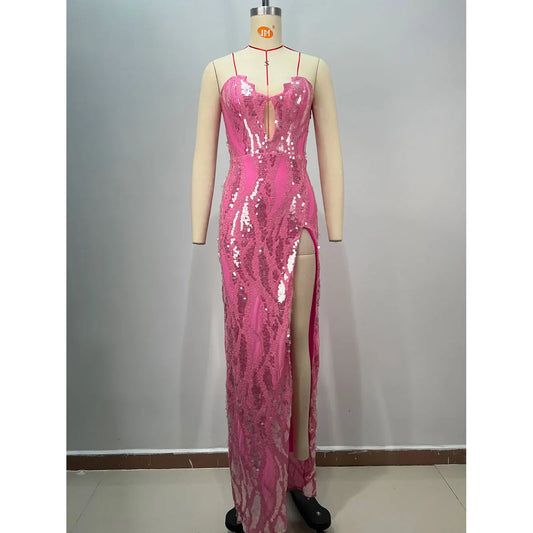 2025 Women'S Light Luxury Sequin Design Long Dress Strapless Sleeveless Bodycon Backless Sexy Maxi Dress Evening Party Vestidos