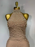 Women Sexy Pearl Maxi Long Bandage Dress Luxury Birthday Dresses Celebrity Elegant Evening Club Party Knitted Bodycon Clothing