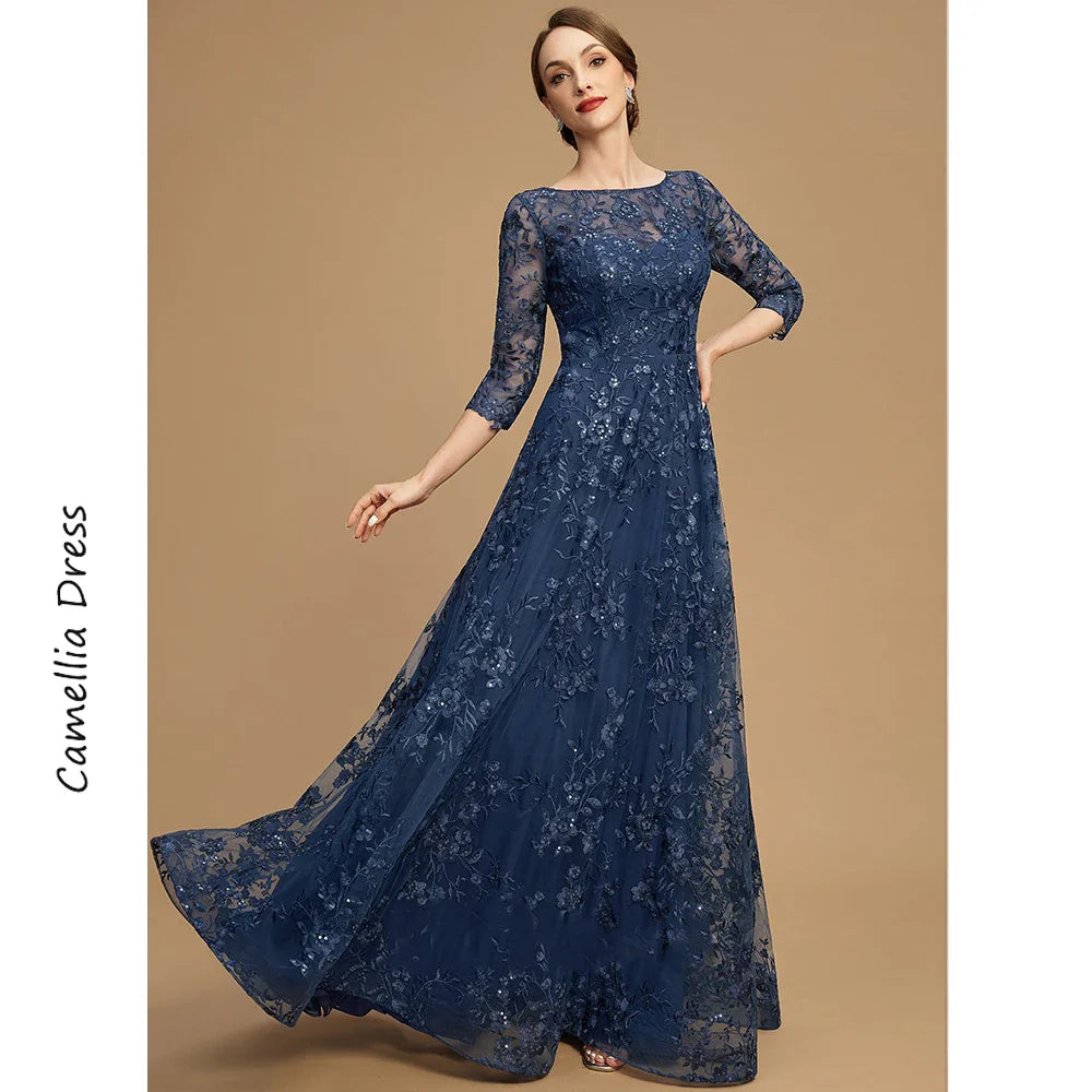Mother Of The Bride Dress - A-line Evening Scoop Illusion Dress Elegant And Pretty Women's Dresses Lace Sequins Mother of the Bride Dresses Vestido