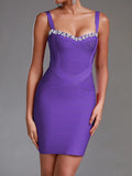 2024 Summer Sexy Women Water Diamond Bandage Dress Spaghetti Strap Sleeveless Bodycon Backless Mini Dress Evening Party Vestidos