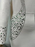 2025 Elegant Women's Light Luxury Nail Bead Bandage Dress High Collar Long Sleeve Bodycon White Long Dress Evening Party Vestido