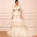 Elegant Off White Evening Dress Long Sleeve Tiered Tulle Wedding Party Newest Formal Occasion Gowns