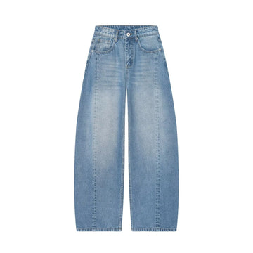 European and American 2025 Winter New Women's Casual Versatile Simple Mid Waist Balloon shaped Loose Jeans