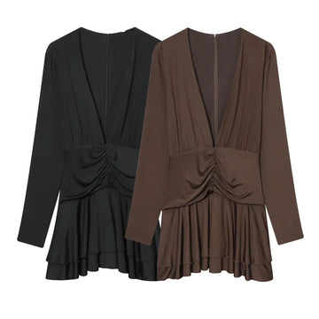 European and American style 2025 winter new women's clothing temperament slim fit waist pleated jumpsuit style dress
