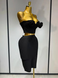 New Arrival Women 3D Flower Black Bodycon Bandage Two Piece Set Designer High Waist Evening Party Club Birthday Skirt Set