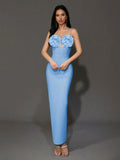 2024 Sexy Women'S Light Luxury Flower Design Bandage Dress Spaghetti Strap Sleeveless Bodycon Backless Long Dresses Vestidos